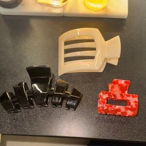 Set of Three Hair Claw Clips - Black, Cream, Red